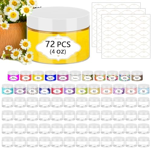 PeacePeo 4 OZ Plastic Jars with Lids, 72 Pcs Clear Storage Containers by PeacePeo