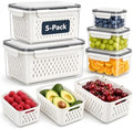 5 Pcs Large Fruit Storage Containers for Fridge Food Storage with Colanders by Unknown