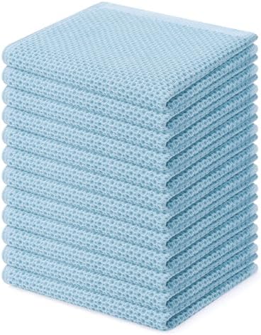 Homaxy 100% Cotton Waffle Weave Kitchen Dish Cloths 12-Pack, Sky Blue by Homaxy