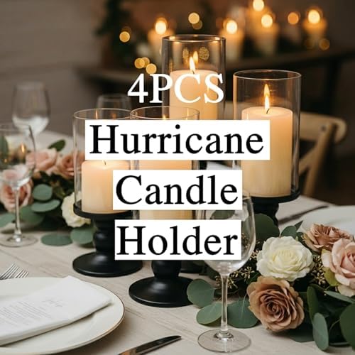 NITIME 4Pcs Hurricane Candle Holder for Pillar Candles, Black Candle Holders with Clear Glass Sleeve for Table Centerpieces,Pillar Candle Holders for Home Decor, Wedding, Holiday and Party Decor - Image 7
