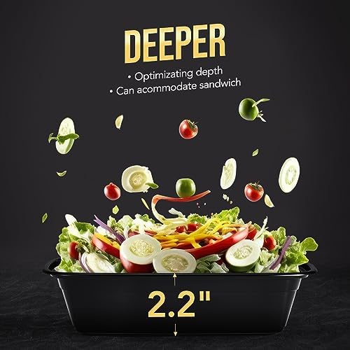 100-Piece (50-Pack) 34 OZ Meal Prep Containers Reusable with Lids, Sturdy Leakproof & Food Safe, Microwave, Freezer, Dishwasher Safe To Go Food Containers, Plastic Take Out Containers, Black - Image 2