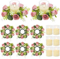 Dusty Pink Rose Candle Rings with Flameless Candles Sets - 12PCS Artificial Flower Eucalyptus Wedding Centerpiece 3 Inch Pillar Candleholders Wreaths for Wedding Party Decor (6 Sets) by ACMEE