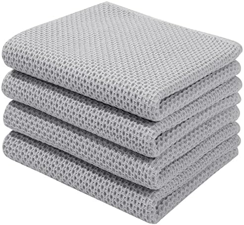 Homaxy 100% Cotton Waffle Weave Kitchen Dish Towels 4-Pack, Light Gray by Homaxy