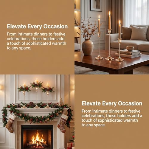 Set of 3 French Gold Tapered Candle Holder,Candlestick Tall Metal Candlestick Holders for Table Centerpiece Home Decor for Wedding Fireplace Mantel Housewarming Gift Fits 3/4 Inch Thick Candles - Image 5