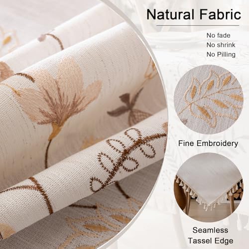 Joyfol Day Rustic Square Table Cloth, Heavy Duty Linen Florals Embroidery Tablecloths, Farmhouse Waterproof Tablecloth, Wrinkle Free Table Cover with Tassels, Coffee Berry, 55''x 55'' - Image 4