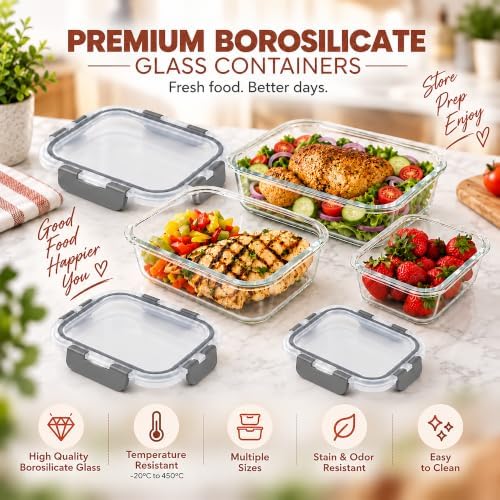 Razab 3 Pack Borosilicate Glass Meal Prep Containers with Airtight Lids - Image 4