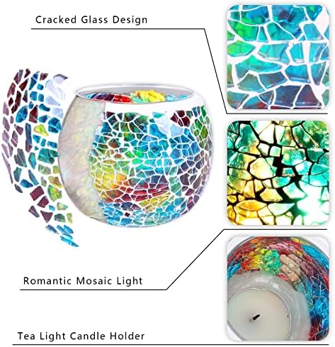 Scented Candle Holder Mosaic Glass Tea Light Holder,Handmade Romantic Glass Tealight Candle Holder for Aromatherapy,Party Décor(NO Candles),Also Used as Vase,Pen Holder,Potted Plants Bowl (Rainbow) - Image 5