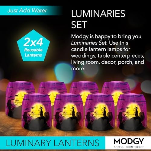 MODGY Luminary Lanterns Candle Holder Decorative Indoor Outdoor Decor, Lanterns for Wedding Centerpiece Decoration Outside Patio, with Flameless Floating LED Candles, Salem Pack of 2 - Image 2