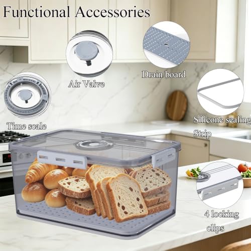 Large Bread Box with Lid ,Time Recording Airtight Bread Container Grey - Image 5