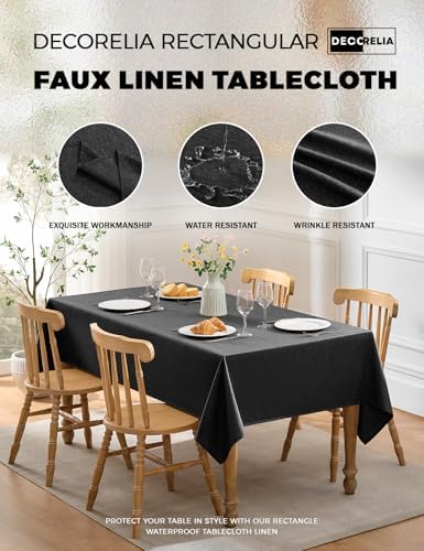 Decorelia Black Extra Large Cloth Table Cloths for Rectangle Tables,Waterproof Washable Dinning Table Cover Protector for Birthday, Party, Camping& Wedding(Oblong, 60 x 144 Inch (12-14 Seats), Black) - Image 2