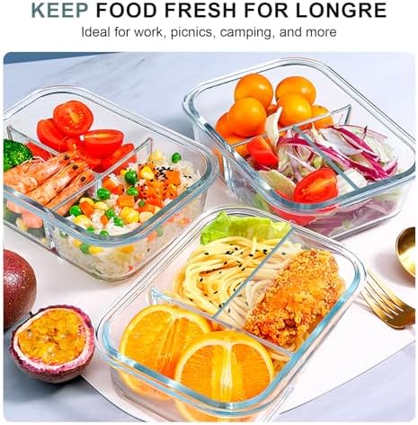 KOMUEE Glass Meal Prep Containers 3 Compartments, 5 Pack 36 oz - Image 5