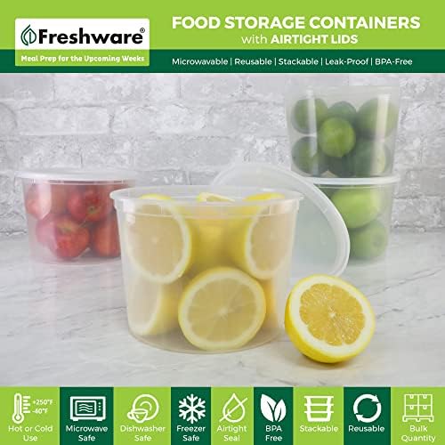 Freshware [12 Pack, 64 oz] 1/2 Gallon Plastic Deli Food Storage Soup Containers With Airtight Lids, Slime Containers, Freezer Safe | Meal Prep | Stackable | Leakproof | BPA Free, Clear - Image 2