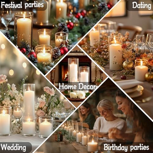 24 Pcs White Pillar Candles and Glass Cylinder Vases Clear Glass Pillar Candle Holders Hurricane Glass Candle Holders for Table Centerpieces Wedding, Party, Event, Home Office - Image 5