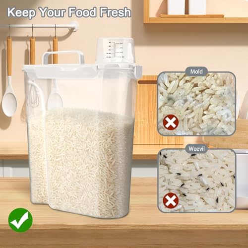 Komzon Rice Storage Containers 20lb, Airtight Cereal Containers Storage, with Pouring Spout Portable Handle for Flour, Pasta, Grain and Baking, Pet Dog Cat Bird Food Container White - Image 7