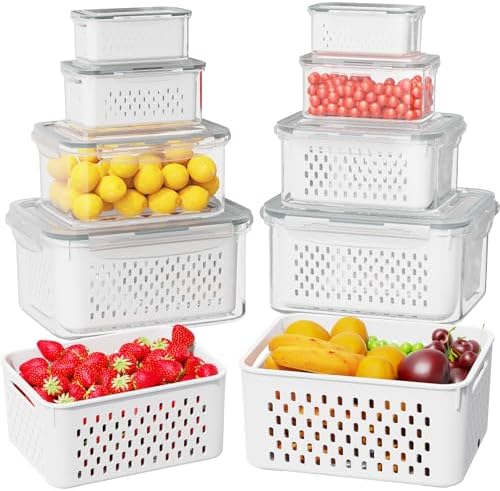 Dayacoco Fruit Storage Containers for Fridge 8 Pcs with Drain Basket by Dayacoco