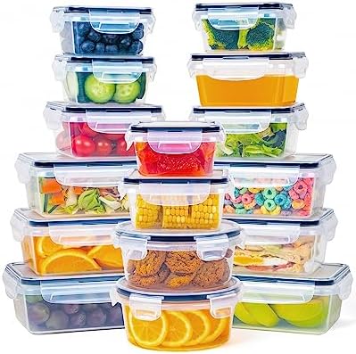 FOOYOO 32 Piece Food Storage Container with Lids (16 Containers + 16 Lids) - Plastic Food Containers with Lid, Airtight Leak Proof Snap Lock, BPA Free Storage Containers by FOOYOO