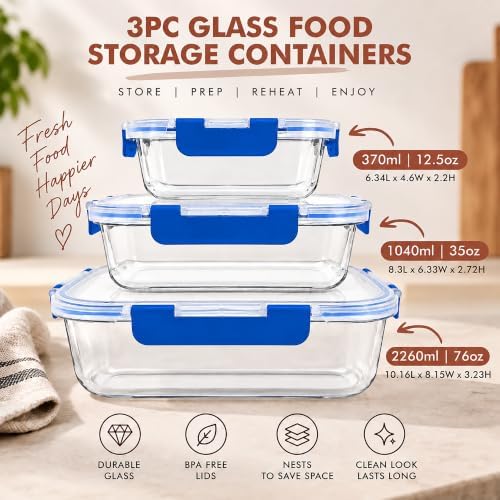 Razab 3 Pack Leakproof Glass Food Storage Containers with Airtight Lids - Image 4