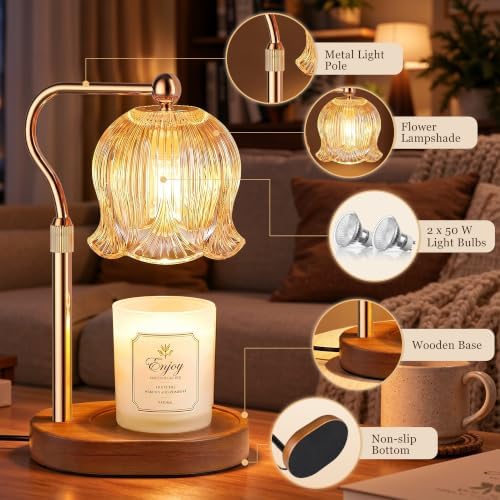 Candle Warmer Lamp with Timer, Adjustable and Dimmable, Gold - Image 3