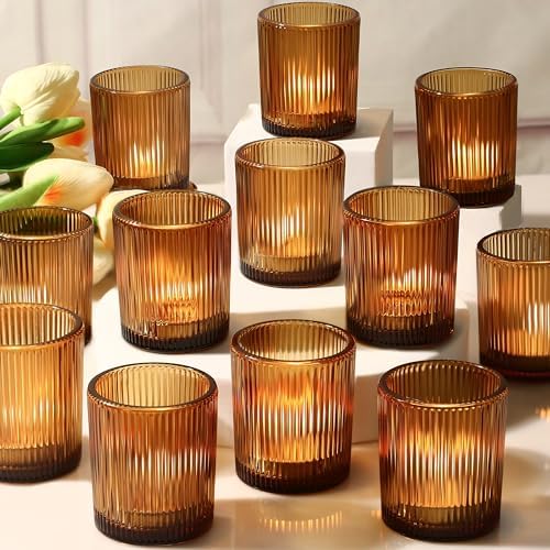 36 Pack Votive Candle Holders, Amber Candle Holders for Fall Table Decor by Uniteland