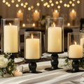 NITIME 4Pcs Hurricane Candle Holder for Pillar Candles, Black Candle Holders with Clear Glass Sleeve for Table Centerpieces,Pillar Candle Holders for Home Decor, Wedding, Holiday and Party Decor by NITIME