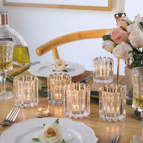 Glass Clear Votive Candle Holder, Ribbed Votive Candle Holders Set of 6 - Image 4