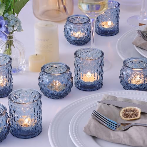 NITIME 36Pcs Assorted Blue Votive Candle Holders, Blue Candle Holders for Wedding Table Decor, Tea Lights Candle Holder for Table Centerpiece, Bridal Shower, Baby Shower Decorations - Image 4