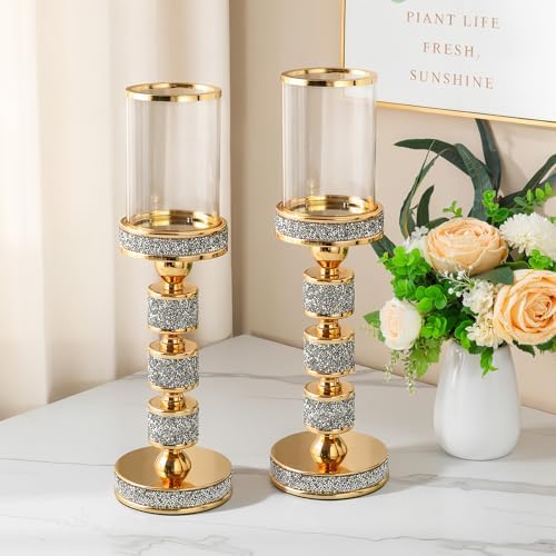 Hurricane Candle Holder, 15.9" Tall Metal Candle Stand, Glass Pillar Holder - Image 5
