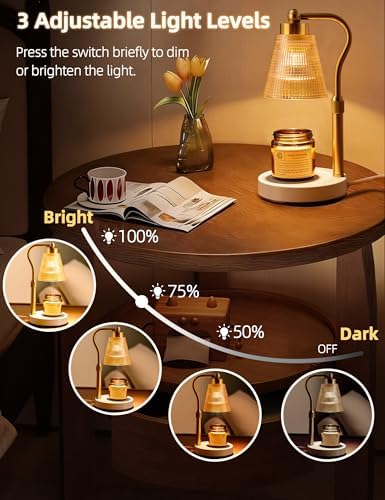 Candle Warmer Lamp for Jar Candles, Height Adjustable & Dimmable with 2/4/8H Timer, 2*50W Halogen Wax Melter Warmer for Home Office Décor, Flameless & Smokeless, Gift for Women Mom,Gold- Amber/1 Pack - Image 3