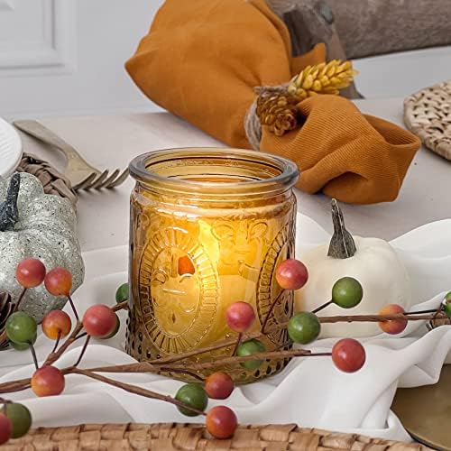 Kate Aspen Vintage Amber Glass Tea Light Candle Holders Set of 4 - Votive Holders for Home Decor, Fall Table Decorations, Bathroom Candles, Kitchen Shelf Decor, and Wedding Centerpieces - Image 5
