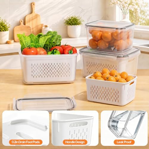 Fruit Storage Containers for Fridge, 3 Pack Plastic Food Storage Container - Image 5
