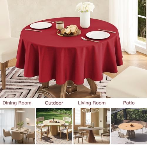 Veblandy Faux Linen Round Tablecloth 60 inch, Table Cloth Wrinkle Free Decorative Fabric Waterproof Table Cover for Dining/Party/Buffet/Wedding, Red - Image 6
