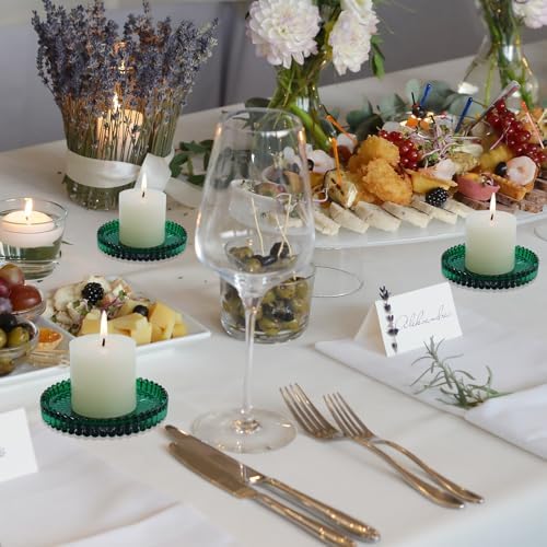 Glass Candle Tray 6 Pack Round Candle Holder Plates Candleholders,Green - Image 6