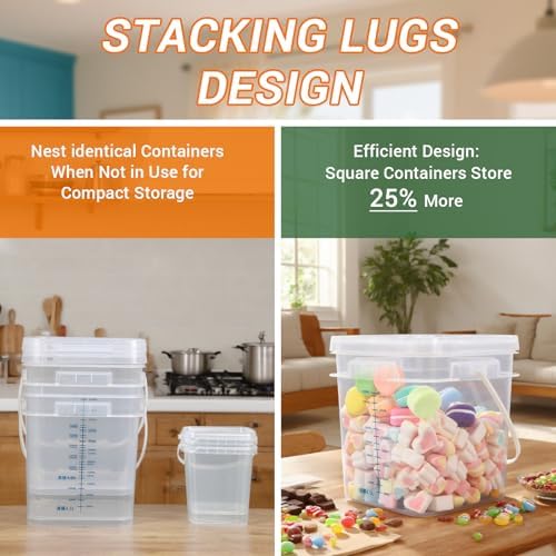 1 Gallon Food Storage Buckets with Lids, 4 Pack Square Clear BPA Free Plastic Containers with Handles and Labels for Pantry, Dry Goods, Meal Prep and Freezer - Image 6