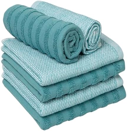 Bumble Premium Dish Cloths 13"x13" (6 Pack) | 100% Natural Ring Spun Cotton | 400 GSM | Highly Absorbent & Soft |Yarn Dyed & Solid Dyed Terry Dish Cloth Set - Aqua - Image 5