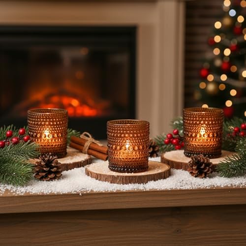 12 Pack Votive Candle Holders, Amber Vintage Candles Holders for Christmas - Image 3