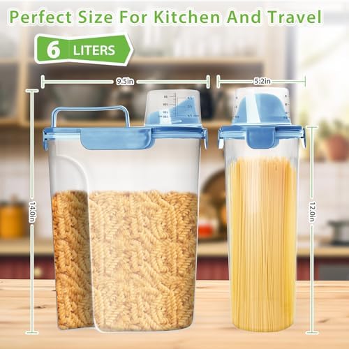 Viretec Rice Storage Container, 5 to 10lb Dry Food Airtight Dispenser, Pet Dog Cat Food Canister, BPA Free Clear Plastic Kitchen and Pantry Bin for Oatmeal, Cereal, Pasta, Flour Pack of 2 Blue - Image 2