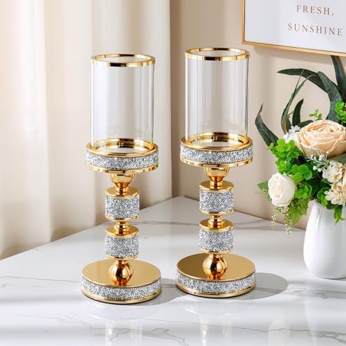 Hurricane Candle Holder, 13.5" Tall Metal Candle Stand, Glass Pillar Holder - Image 4