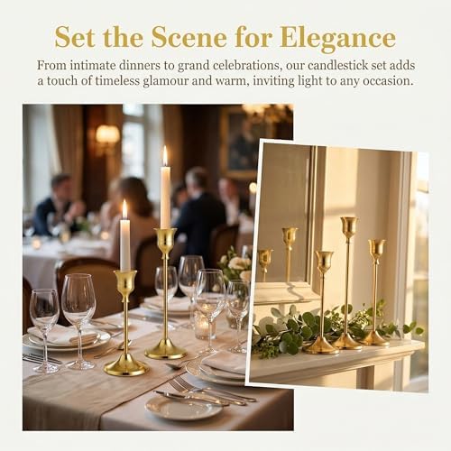 Brass Gold Candle Holders Rustproof Taper Candlestick Holders for Holiday Party Table Centerpiece Wedding Fireplace Mantel Housewarming Gift,10 Sets(30 Pcs) - Image 7
