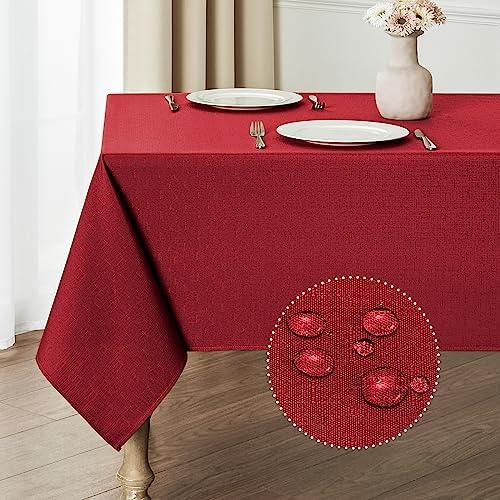 Veblandy Rectangle Tablecloth Waterproof 52x70 inch Linen Textured Table Cloth Stain and Wrinkle Resistant Washable, Decorative Fabric Table Cover for Dining, Party and Camping, Red by Veblandy