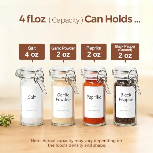 ComSaf Small Glass Spice Jars with Airtight Lids 4 oz 6 Pack with Labels - Image 3