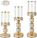 Hurricane Candle Holder, 15.9" Tall Metal Candle Stand, Glass Pillar Holder by DOUNX