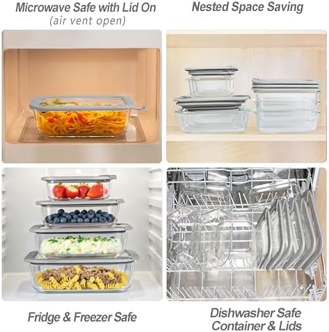 Glass Food Containers with Glass Lid, Microwave Safe Food Storage Container Set, 4 Pack, Airtight Storage Set with Leak Proof Lids, Meal Prep Containers - Image 4