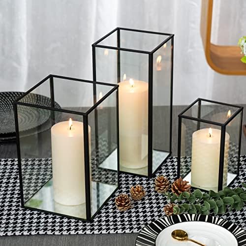 yshengood Large Glass Hurricane Candle Holder Set of 3 PCS, Black Frame and Glass Hurricane Candleholders - Image 5