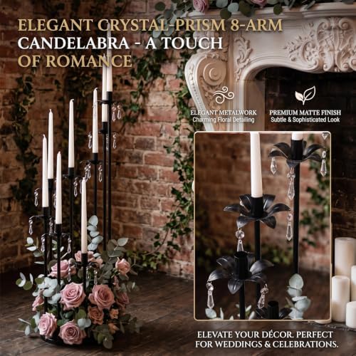 8 Arms Candelabra Candle Holder for Wedding Decorations, 33.8 inches Tall Metal Candlesticks Holder for Table Dinner Party Valentines Day Fireplace Decoration (4, Black Set) - Image 4