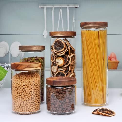 Flrolove Glass Canisters With Wooden Lids, Kitchen Jars for Storage 5 Pack - Image 6