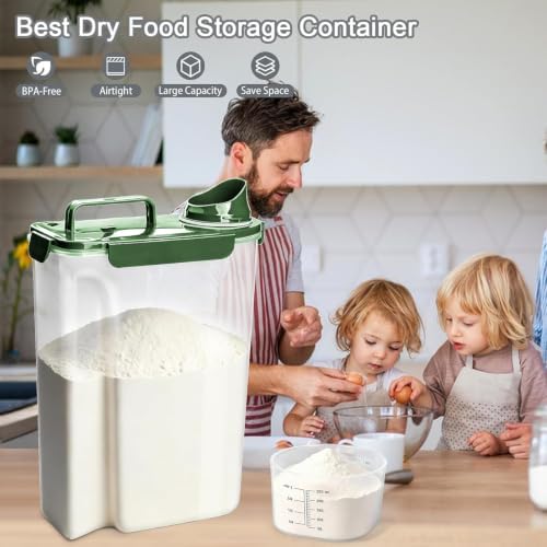 Komzon Rice Storage Containers, 20 lb Rice dispenser with Pouring Spout Large Bin for Flour, Pasta, Grain and Baking, Pet Dog Cat Bird Food Container Green - Image 4