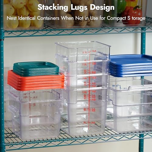 CURTA 4 Pack Food Storage Container with Green Lid - NSF Listed Commercial Grade in 2.0 Qt - Square, Clear, Polycarbonate - Image 4