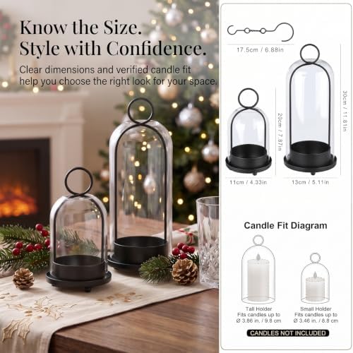 Fohil Hurricane Candle Holders Metal Set of 2 with Handmade Sturdy Glass Dome,5" & 4" Wide for Pillar Candles, Christmas Table Centerpiece, Wedding Party Home Decor - Image 5