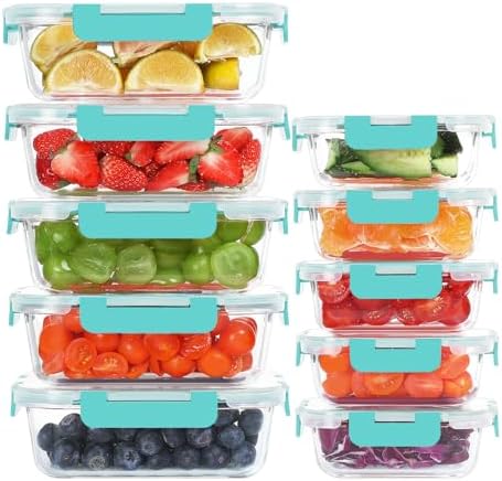 KOMUEE 10 Pack Glass Food Storage Containers with Lids, Green by KOMUEEUS
