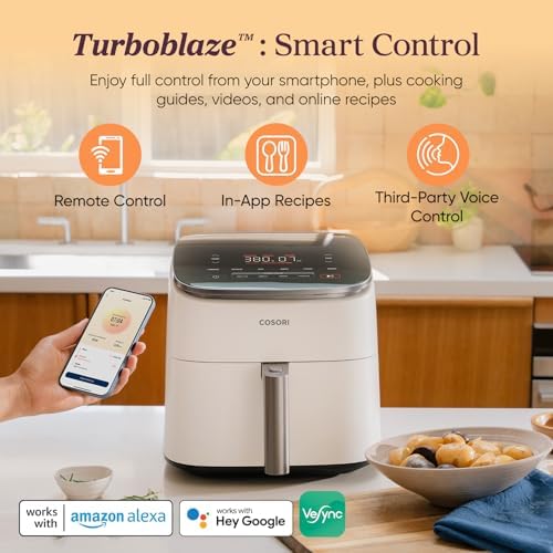 Cosori TurboBlaze Smart Air Fryer 6 Qt, Shake Reminders, 9-in-1, Cream - Image 3